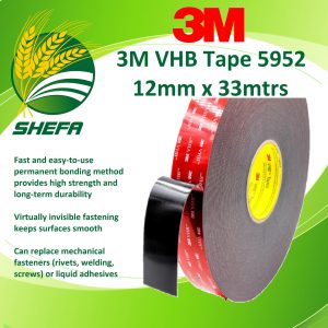 3m 5952 vhb double adhesive tape, black, 18mm x 33mtrs, 1 roll