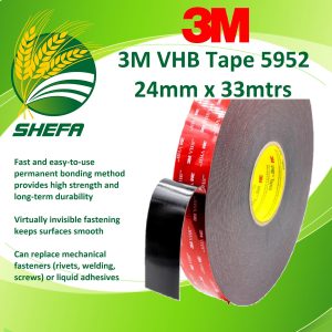 3m 5952 vhb double adhesive tape, black, 24mm x 33mtrs, 10 rolls