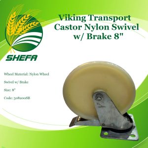 viking transport castor nylon swivel w/ brake 8"