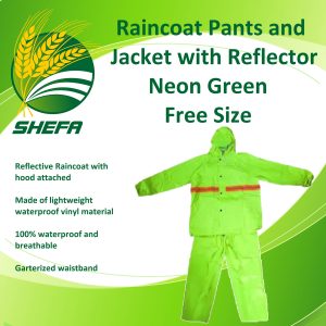 raincoat pants and jacket with reflector neon green, free size, 1 pair