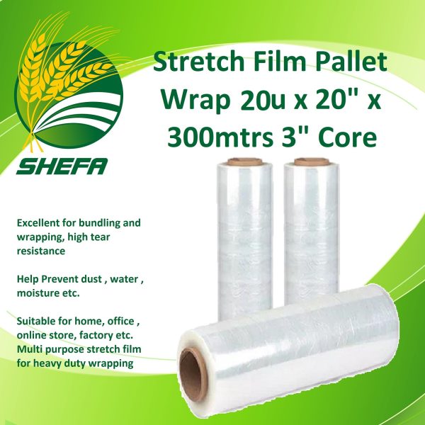 Shefa Blocks SHEFA Stretch Film Pallet Wrap 20u x 20″ x 300mtrs 3″ core - SHEFA ...